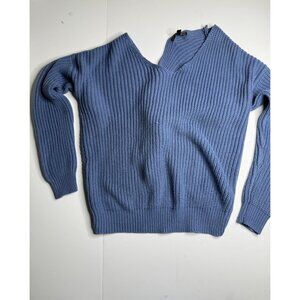 Papayas Womens Blue Ribbed Knit V-Neck Sweater With Twist Back Detail S
